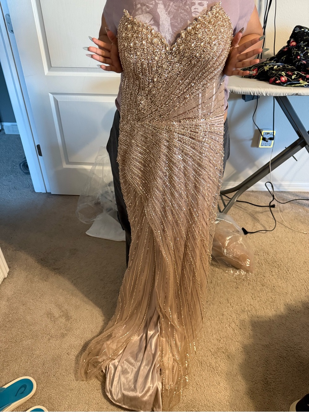 ADORA Gold Beaded Champagne Evening Gown